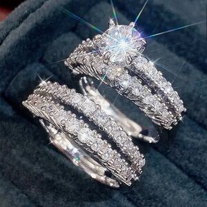 Elegant Silver CZ Women's Engagement and Wedding Ring Set Sz 7